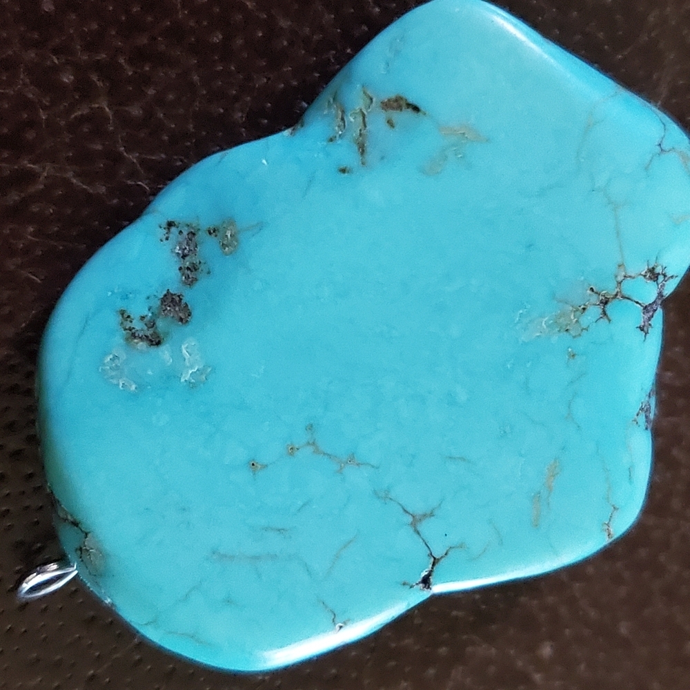 Handmade Beaded Rodonite Necklace with GenuineTurquoise 15,8g /79ct/Blue Pendant